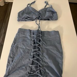 Blue denim two piece set